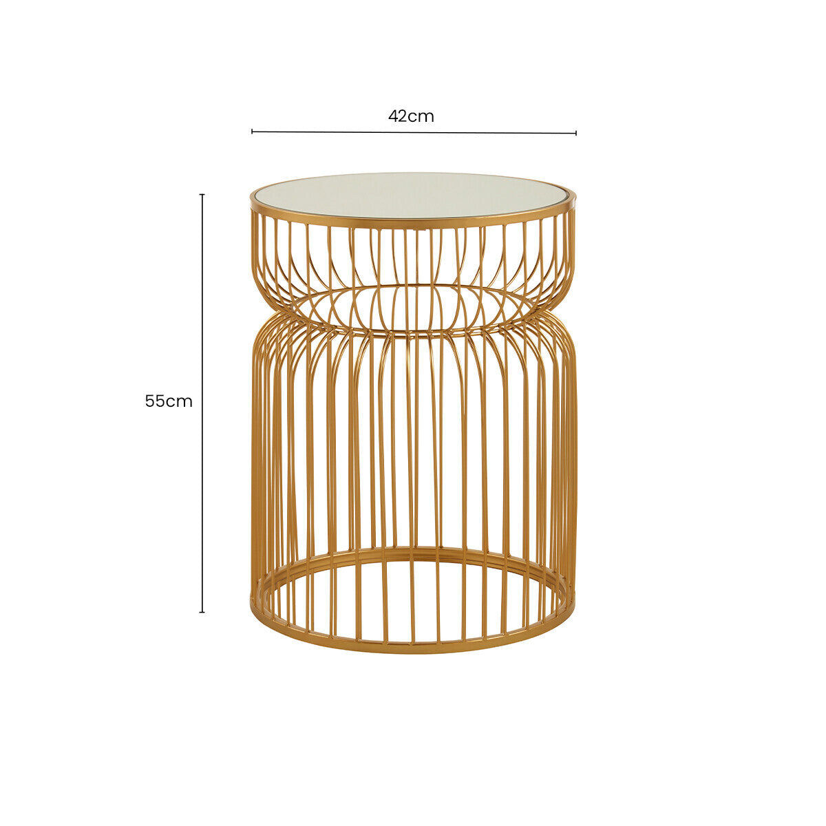Avantis Gold Finish Round Small Side Table with Cinched Frame Design
