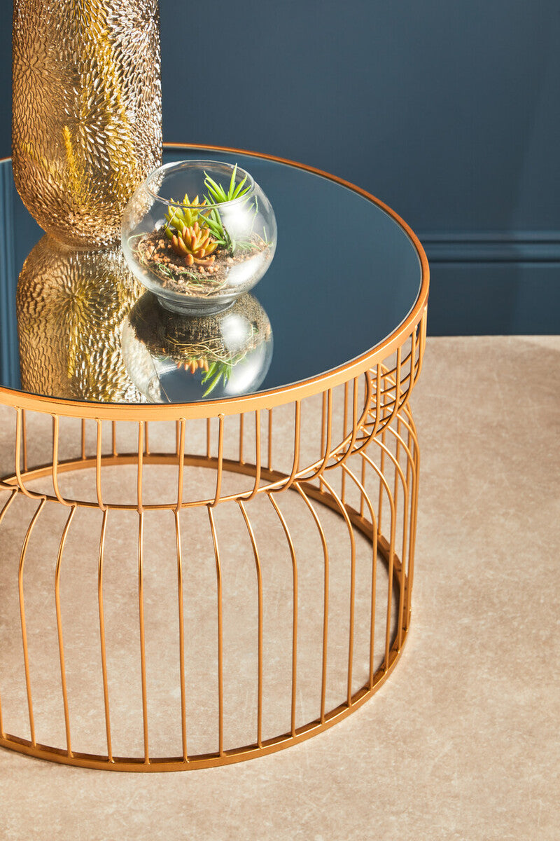 Avantis Gold Finish Round Large Side Table with Cinched Frame Design