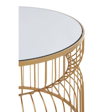 Avantis Gold Finish Round Large Side Table with Cinched Frame Design