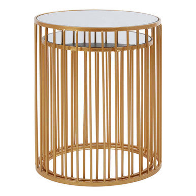 Avantis Gold Finish Set of 2 Round Side Tables with Vertical Bar Design