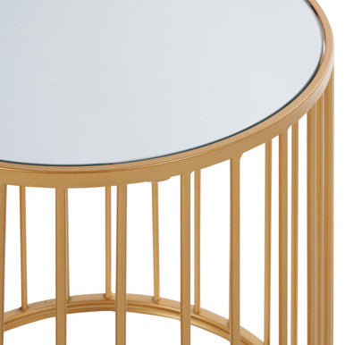 Avantis Gold Finish Set of 2 Round Side Tables with Vertical Bar Design