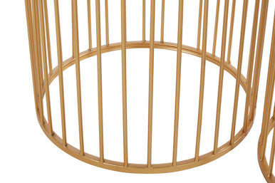 Avantis Gold Finish Set of 2 Round Side Tables with Vertical Bar Design