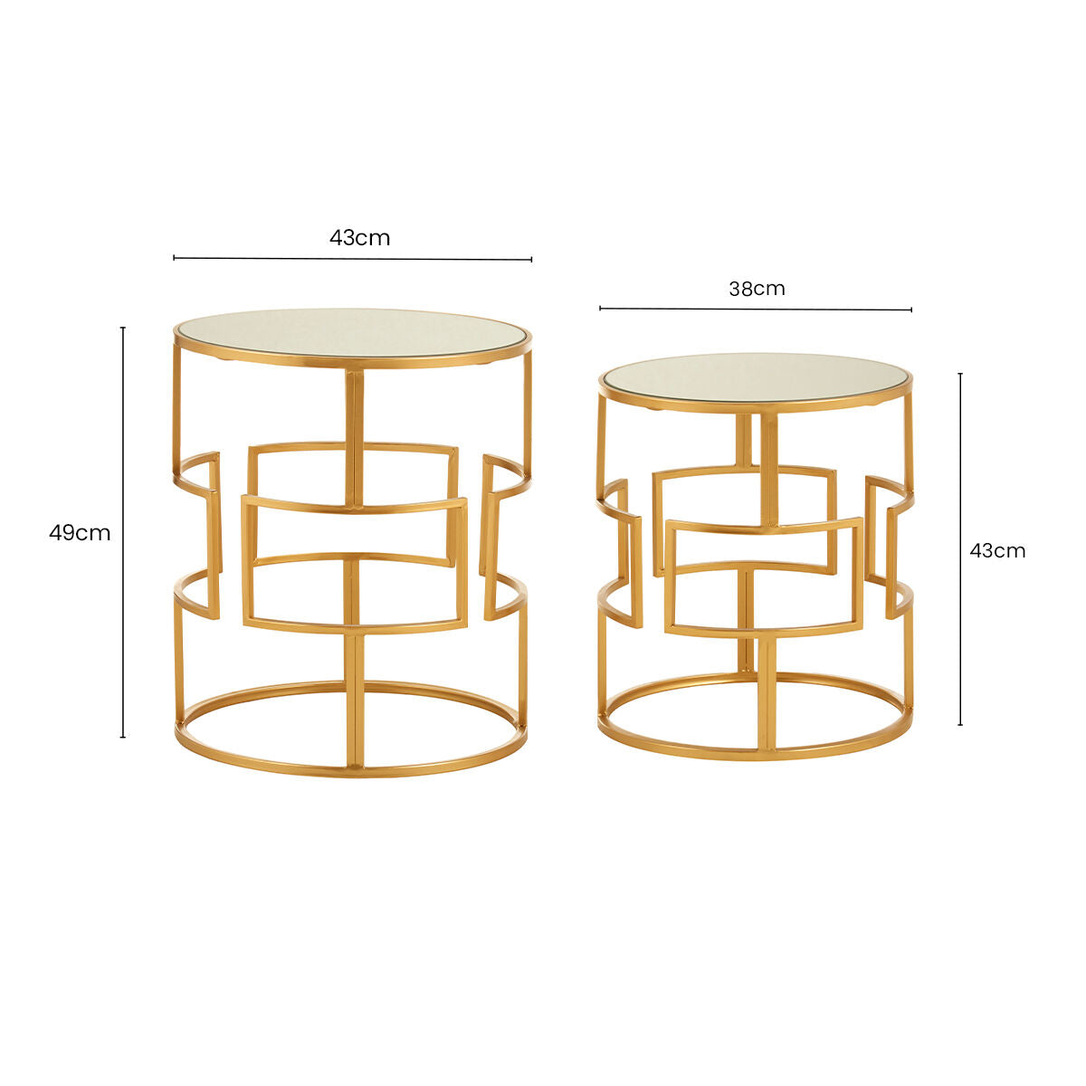 Avantis Gold Finish Set of 2 Round Side Tables with Maze Design