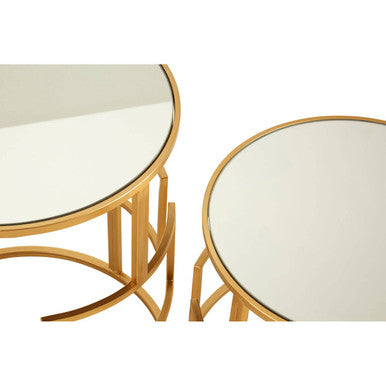 Avantis Gold Finish Set of 2 Round Side Tables with Maze Design