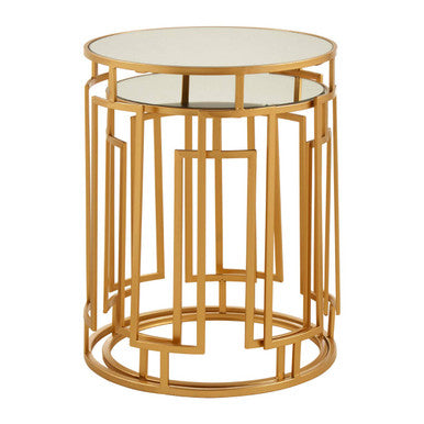 Avantis Gold Finish Set of 2 Round Side Tables with Column Design