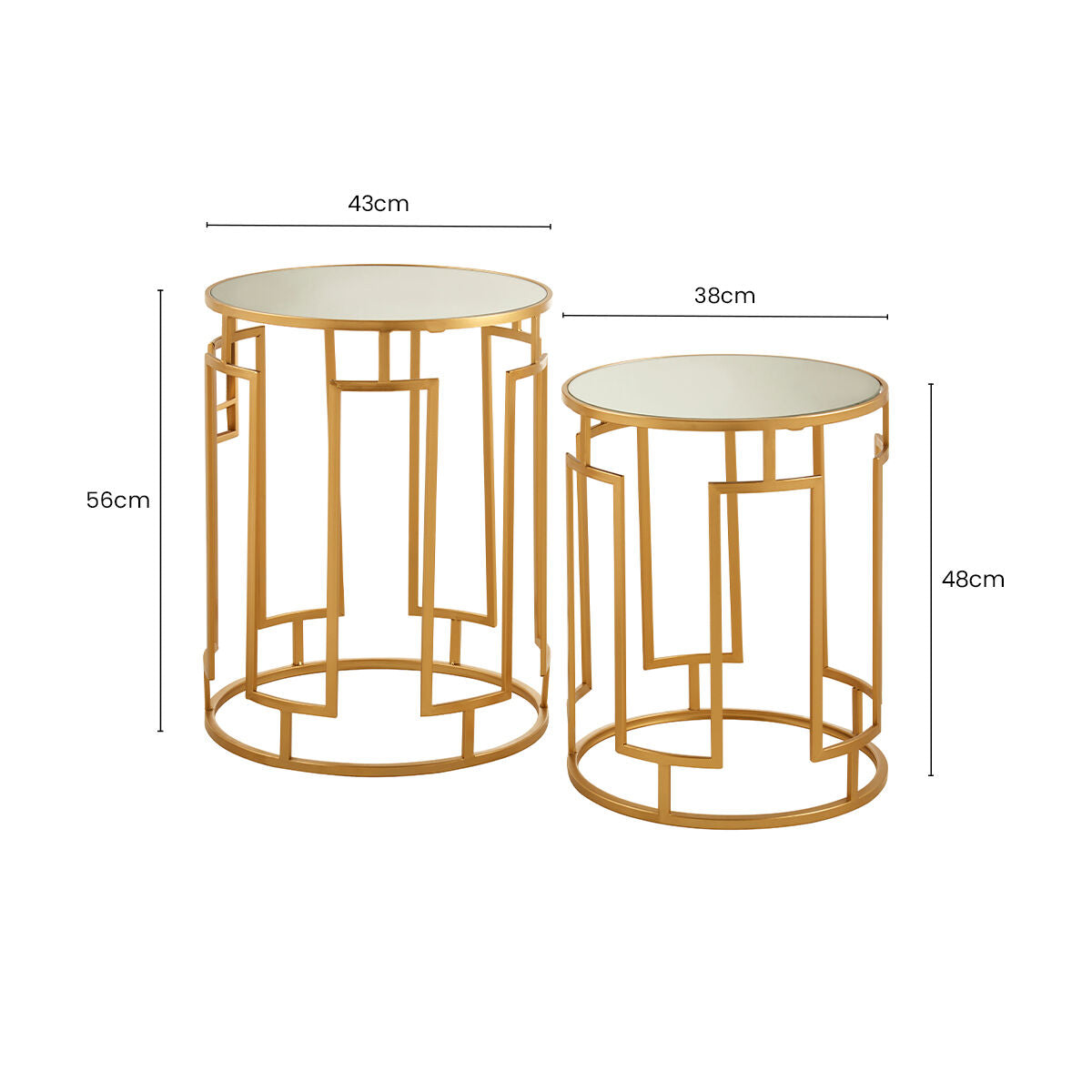Avantis Gold Finish Set of 2 Round Side Tables with Column Design