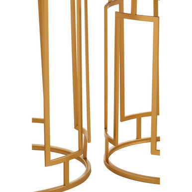 Avantis Gold Finish Set of 2 Round Side Tables with Column Design