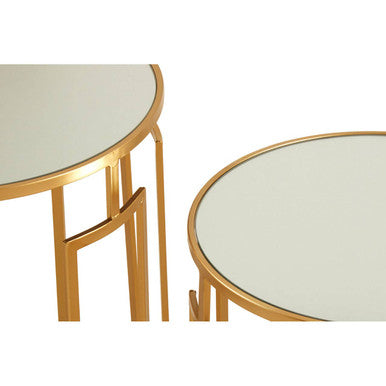 Avantis Gold Finish Set of 2 Round Side Tables with Column Design