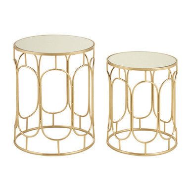 Avantis Gold Finish Set of 2 Round Side Tables with Oval Arch Design