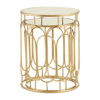 Avantis Gold Finish Set of 2 Round Side Tables with Oval Arch Design