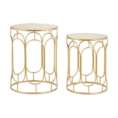 Avantis Gold Finish Set of 2 Round Side Tables with Oval Arch Design
