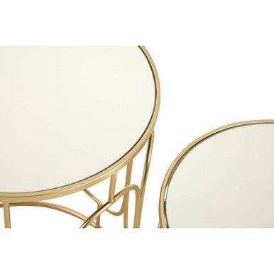 Avantis Gold Finish Set of 2 Round Side Tables with Oval Arch Design