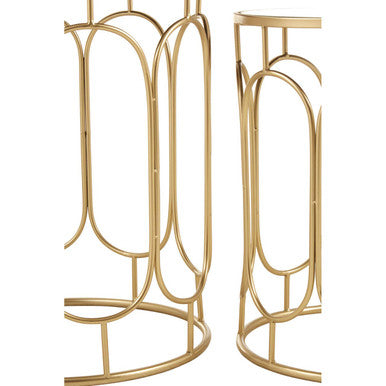 Avantis Gold Finish Set of 2 Round Side Tables with Oval Arch Design