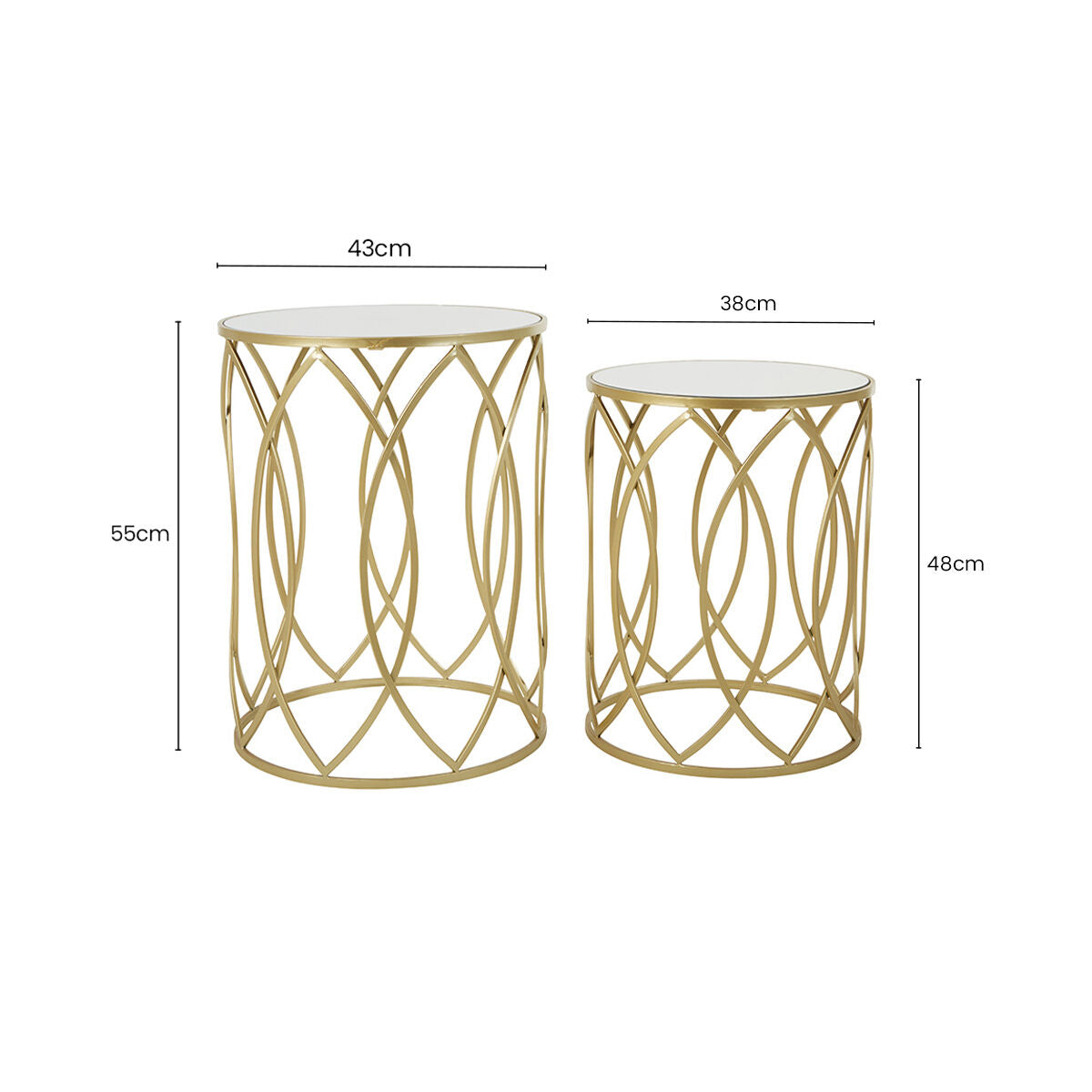 Avantis Gold Finish Set of 2 Round Side Tables with Petal Design