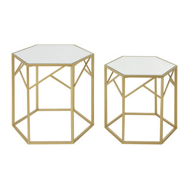 Avantis Champagne Finish Set of 2 Hexagonal Side Tables