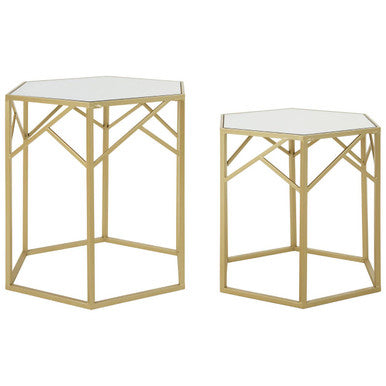 Avantis Champagne Finish Set of 2 Hexagonal Side Tables