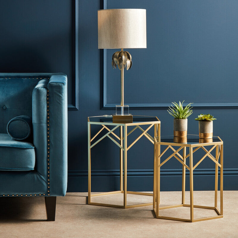 Avantis Champagne Finish Set of 2 Hexagonal Side Tables