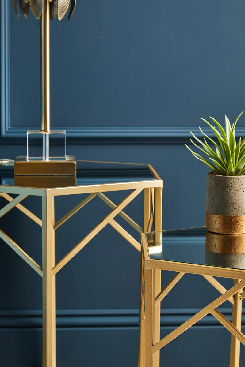 Avantis Champagne Finish Set of 2 Hexagonal Side Tables