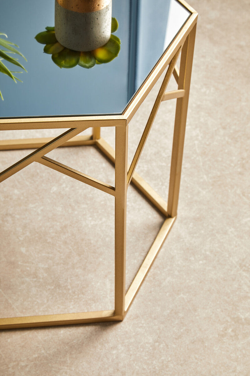 Avantis Champagne Finish Set of 2 Hexagonal Side Tables