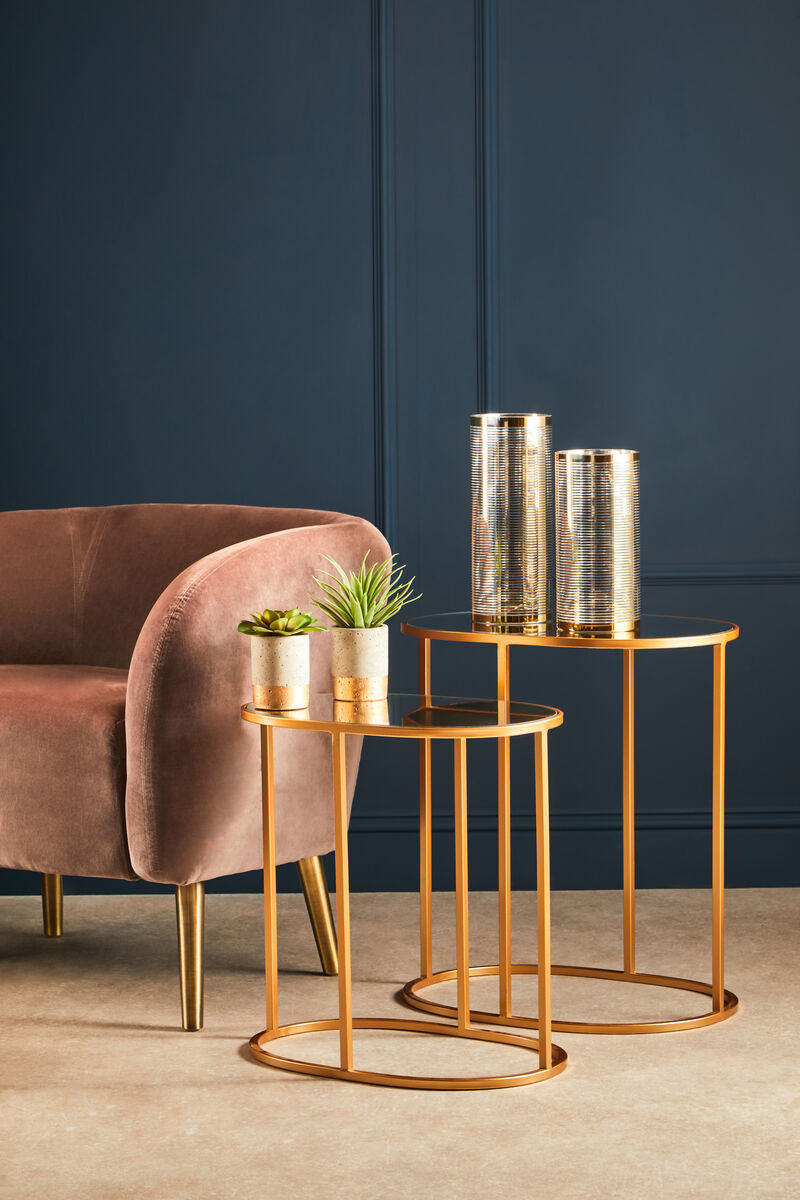 Avantis Gold Finish Set of 2 Oval Side Tables