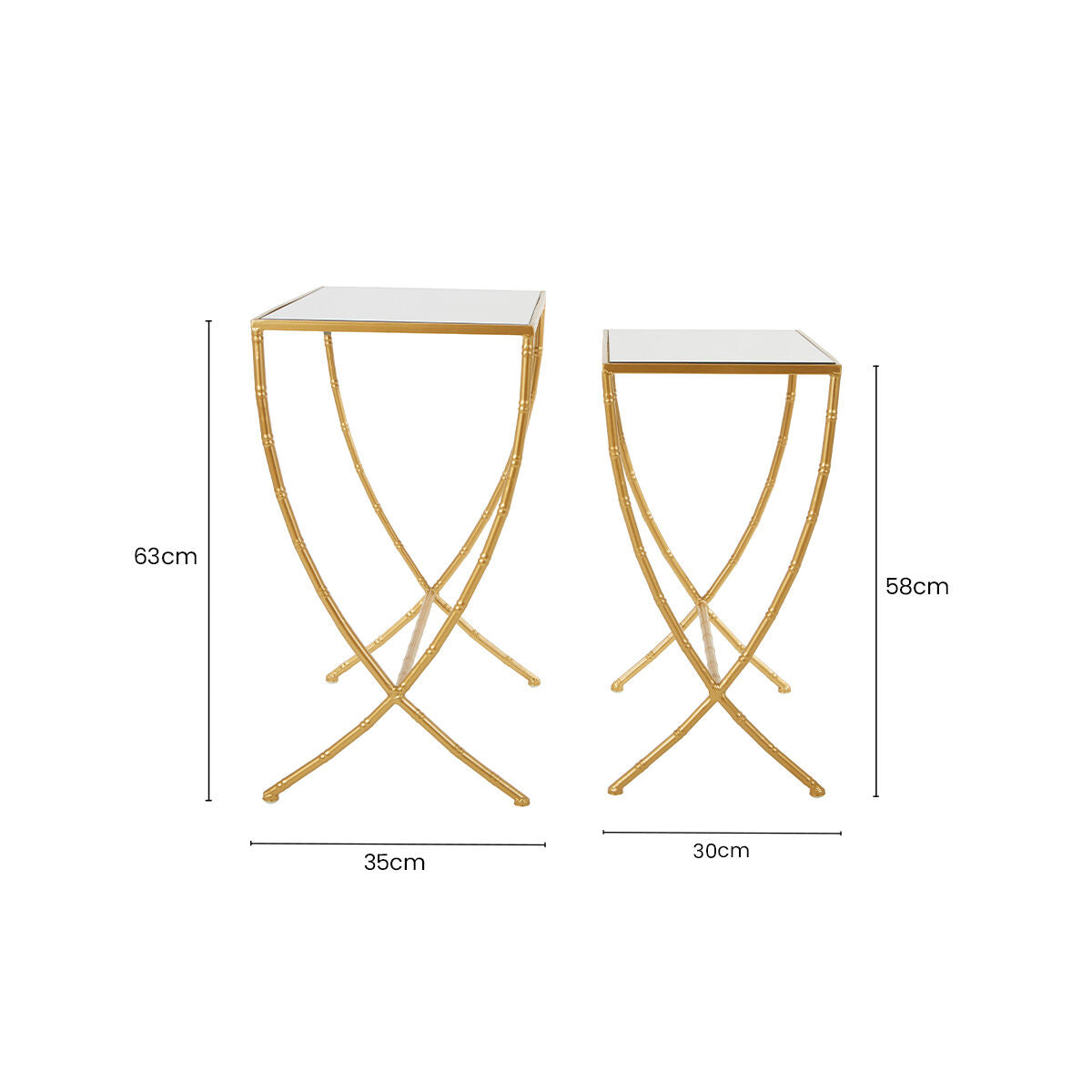 Avantis Gold Finish Set of 2 Rectangular Side Tables with Bamboo Design