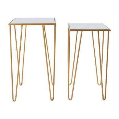 Avantis Gold Finish Set of 2 Rectangular Side Tables with Hairpin Legs