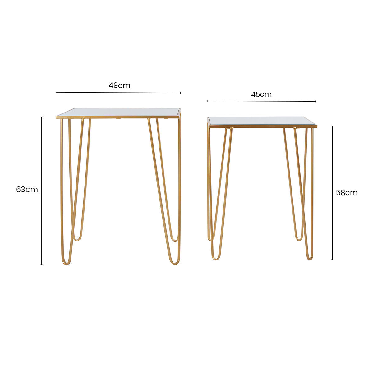 Avantis Gold Finish Set of 2 Rectangular Side Tables with Hairpin Legs