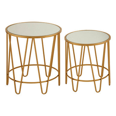 Avantis Gold Finish Set of 2 Round Side Tables with Hairpin Legs