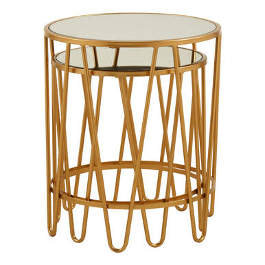 Avantis Gold Finish Set of 2 Round Side Tables with Hairpin Legs