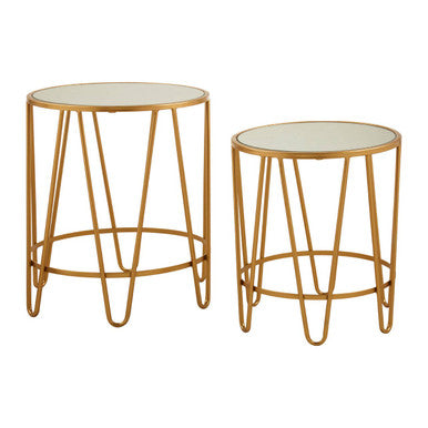 Avantis Gold Finish Set of 2 Round Side Tables with Hairpin Legs