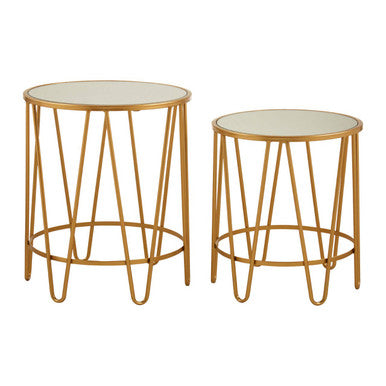 Avantis Gold Finish Set of 2 Round Side Tables with Hairpin Legs