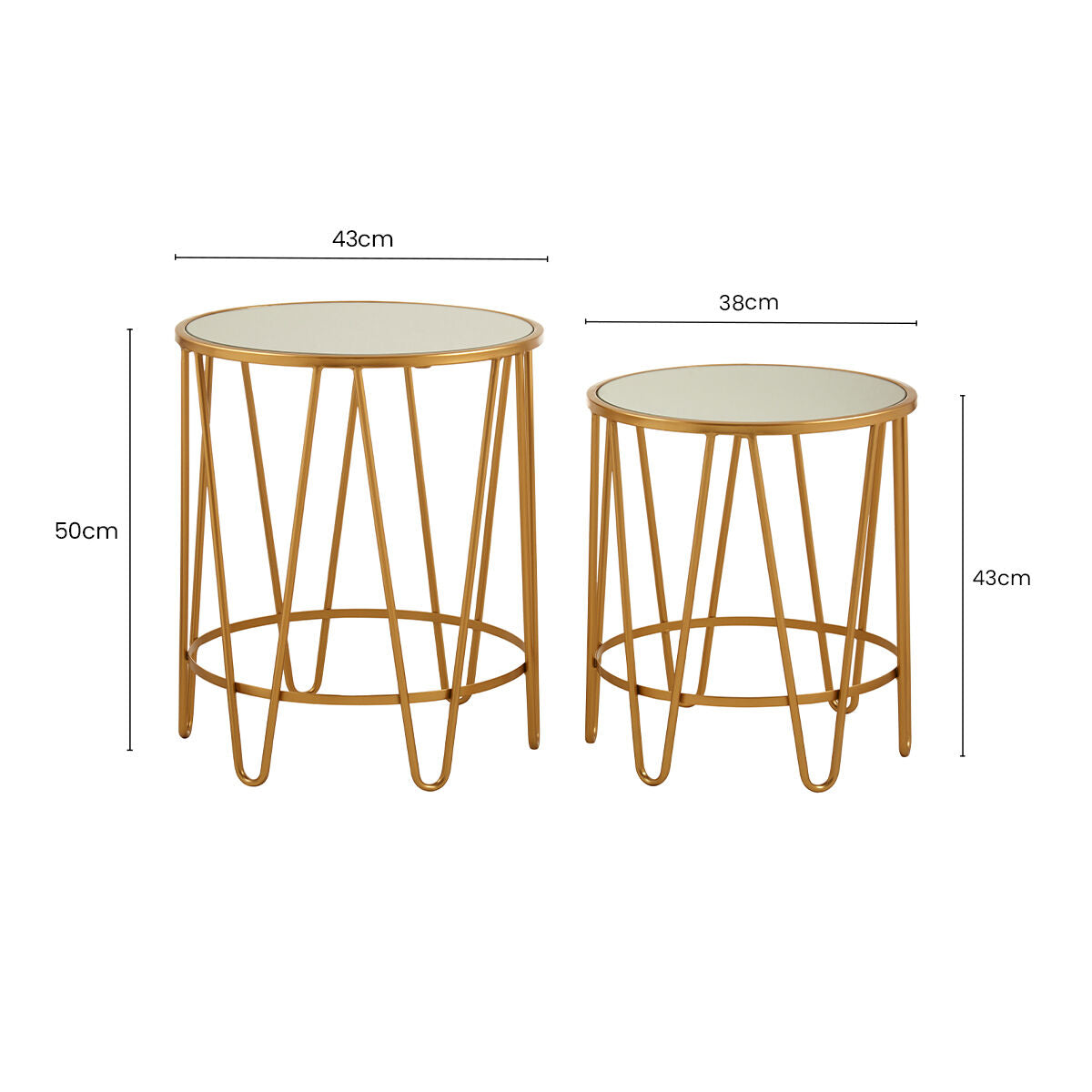 Avantis Gold Finish Set of 2 Round Side Tables with Hairpin Legs