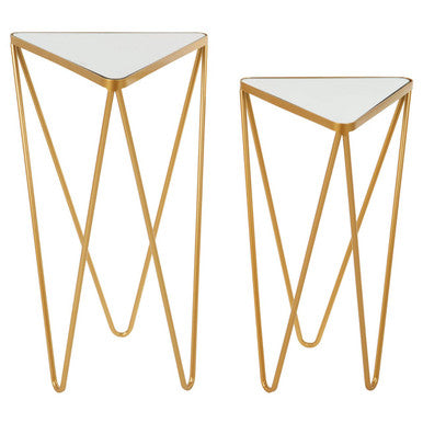 Avantis Gold Finish Set of 2 Triangular Side Tables