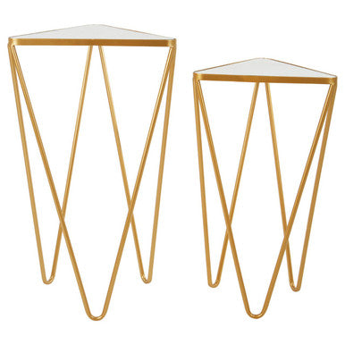 Avantis Gold Finish Set of 2 Triangular Side Tables