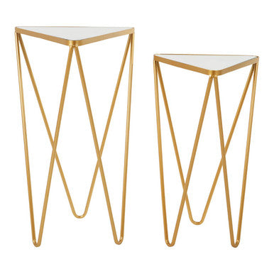 Avantis Gold Finish Set of 2 Triangular Side Tables
