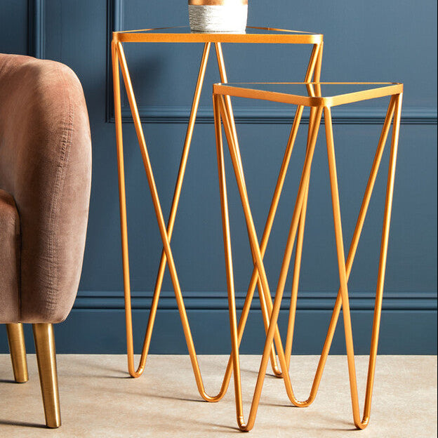 Avantis Gold Finish Set of 2 Triangular Side Tables