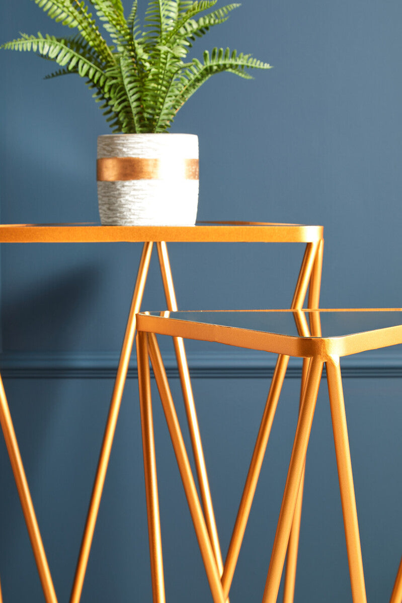 Avantis Gold Finish Set of 2 Triangular Side Tables