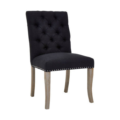 Townhouse Black Linen Button Tufted Dining Chair