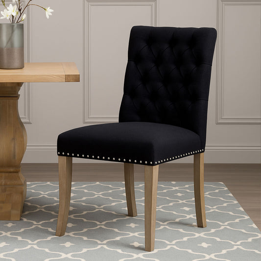 Townhouse Black Linen Button Tufted Dining Chair