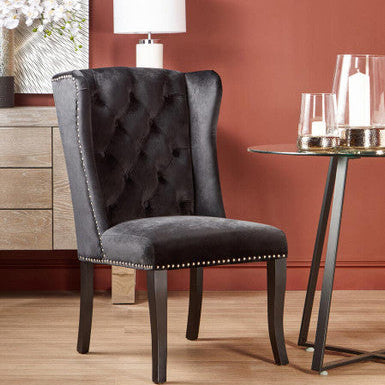 Townhouse Black Velvet Winged Back Dining Chair