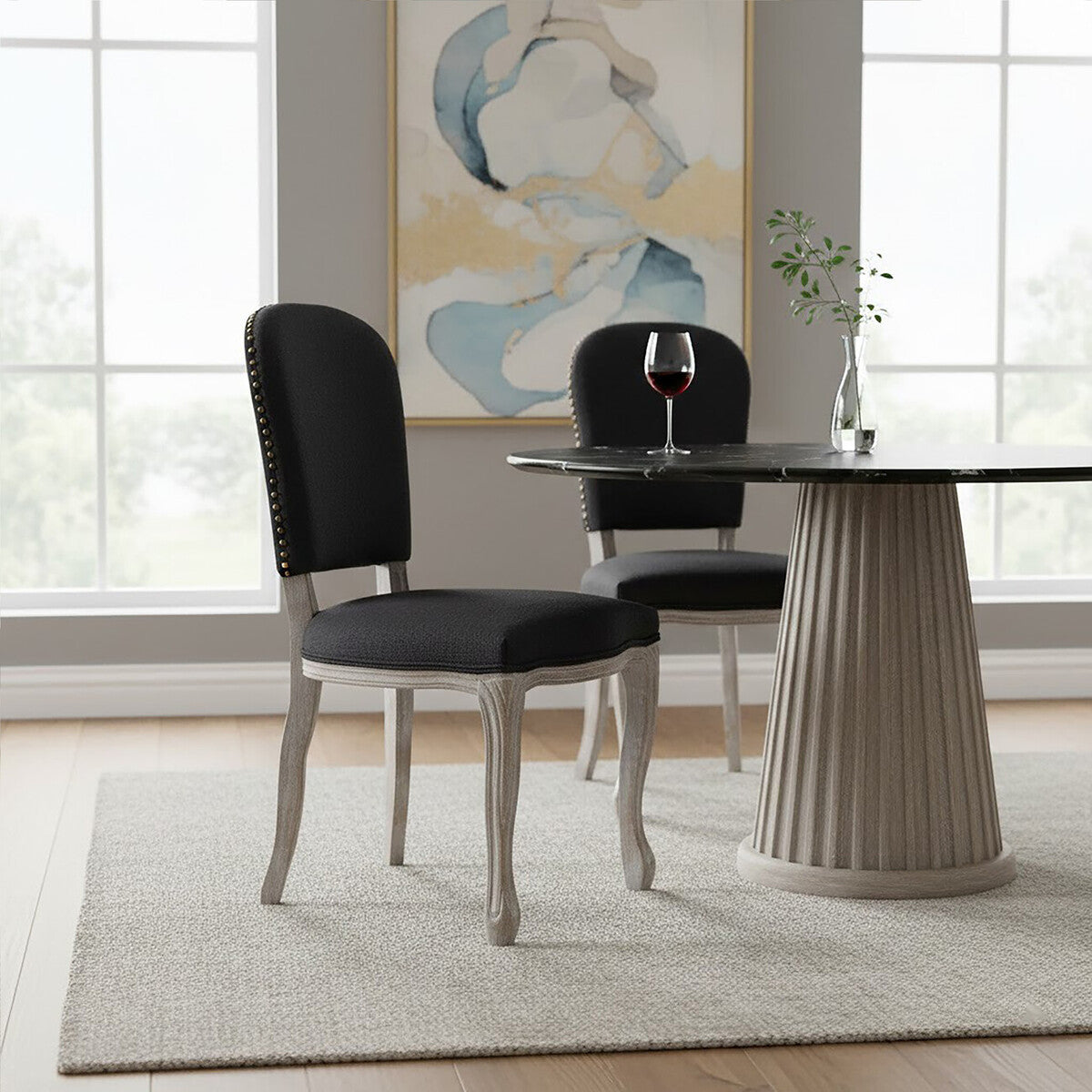 Kensington Townhouse Black Linen Dining Chair with Stud Detail