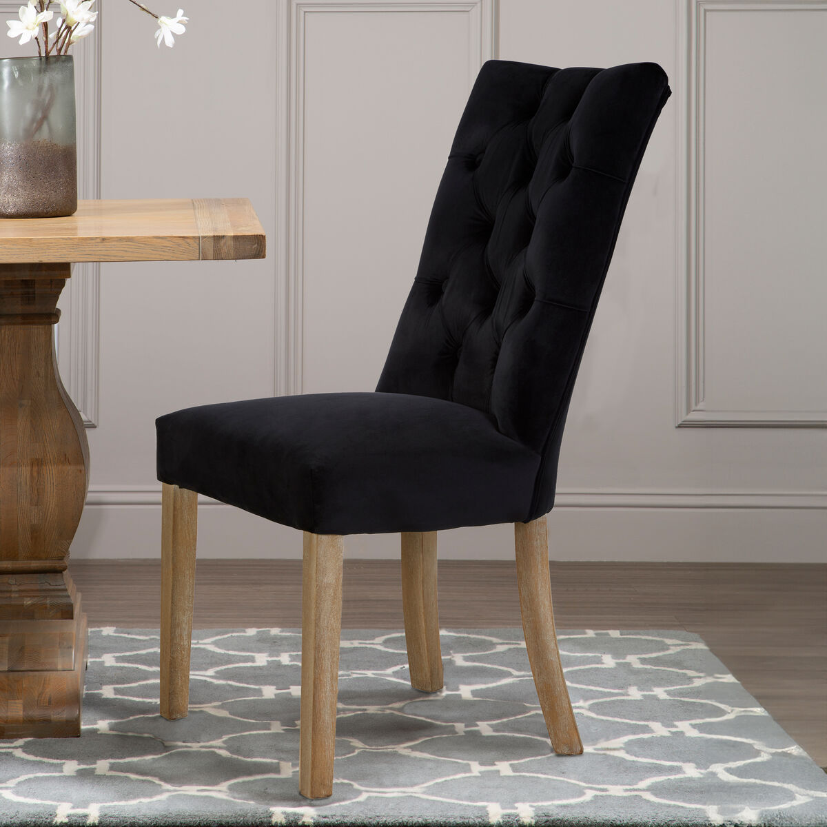 Kensington Townhouse Black Velvet Button Tufted Dining Chair