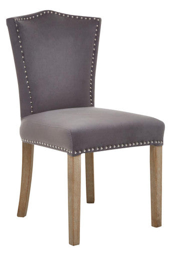 Townhouse Grey Velvet Dining Chair with Washed Finish Legs