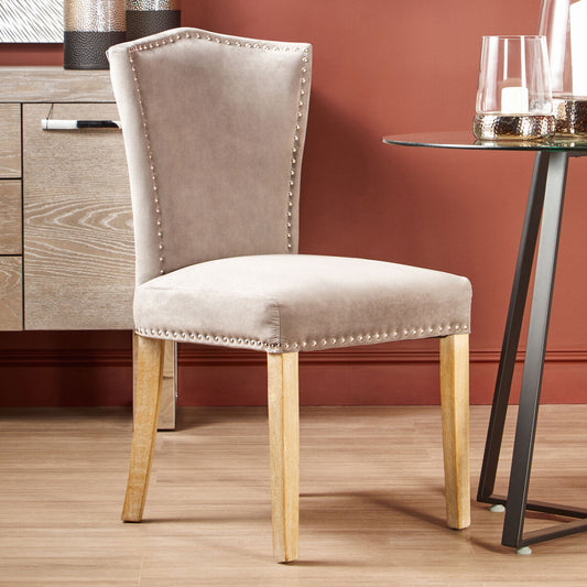 Townhouse Grey Velvet Dining Chair with Washed Finish Legs