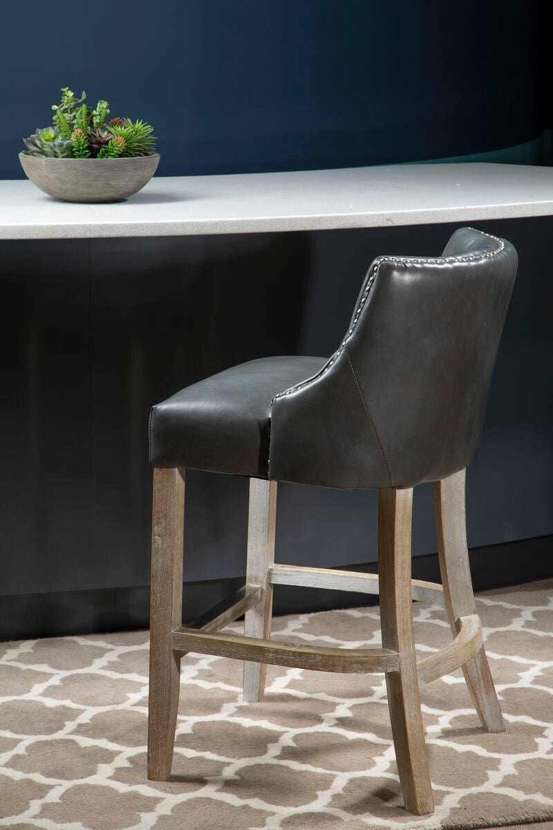 Kensington Townhouse Grey Leather Effect Bar Chair