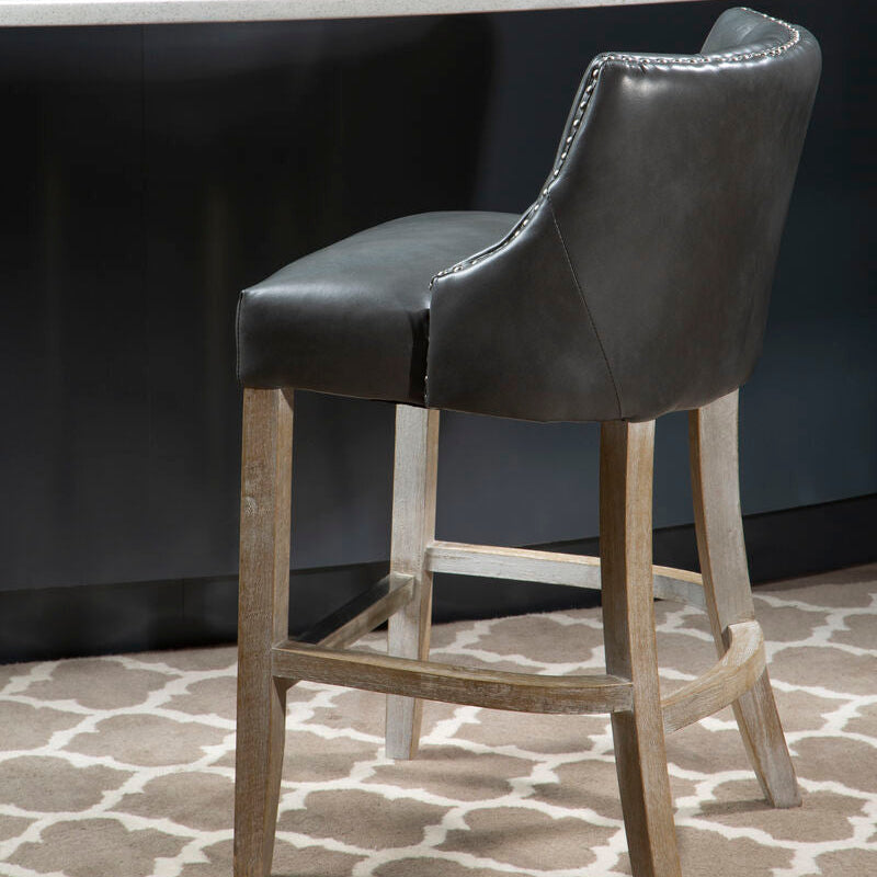 Kensington Townhouse Grey Leather Effect Bar Chair