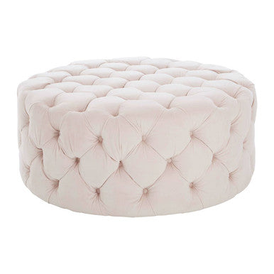 Suri Pale Pink Velvet Tufted Round Ottoman Stool