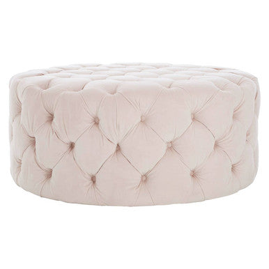 Suri Pale Pink Velvet Tufted Round Ottoman Stool