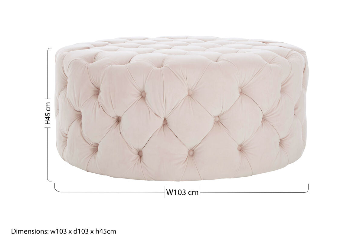 Suri Pale Pink Velvet Tufted Round Ottoman Stool