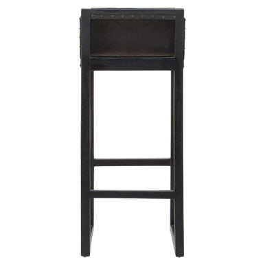 Kendari Black Leather and Teak Wood Bar Chair